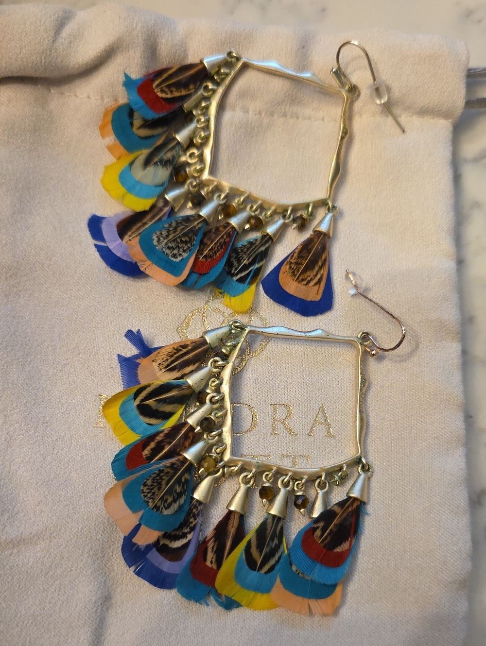 Kendra Scott Multicolor Feather Hoop Earrings with Gold-Tone Frame